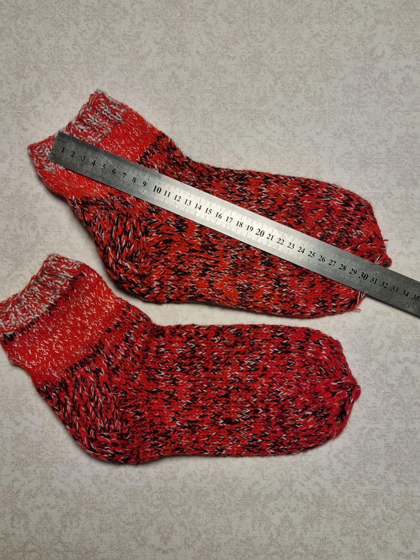 Hand Knitted Wool Ankle Socks | Red Marled Lithuanian Footwear