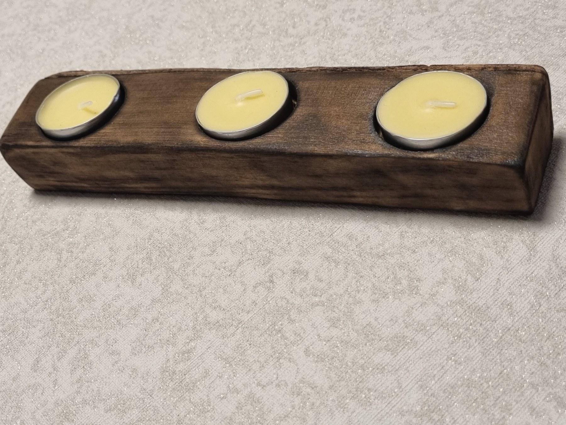Tea Light Candle Holder, Handmade Wood Centerpiece