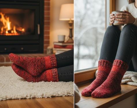 Hand Knitted Wool Ankle Socks | Red Marled Lithuanian Footwear