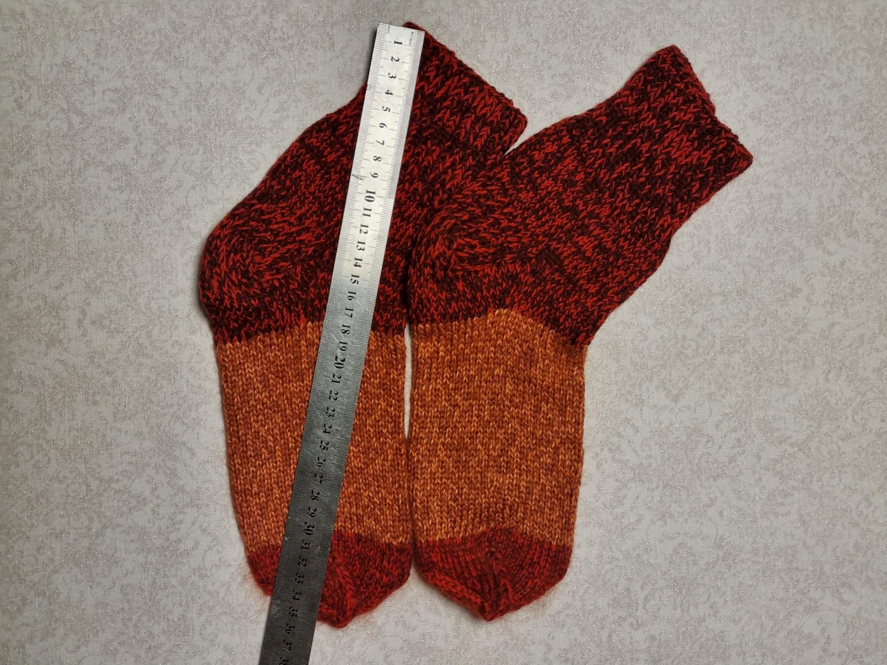 Hand Knit Wool Socks | Burgundy & Amber Color Block, Thermal