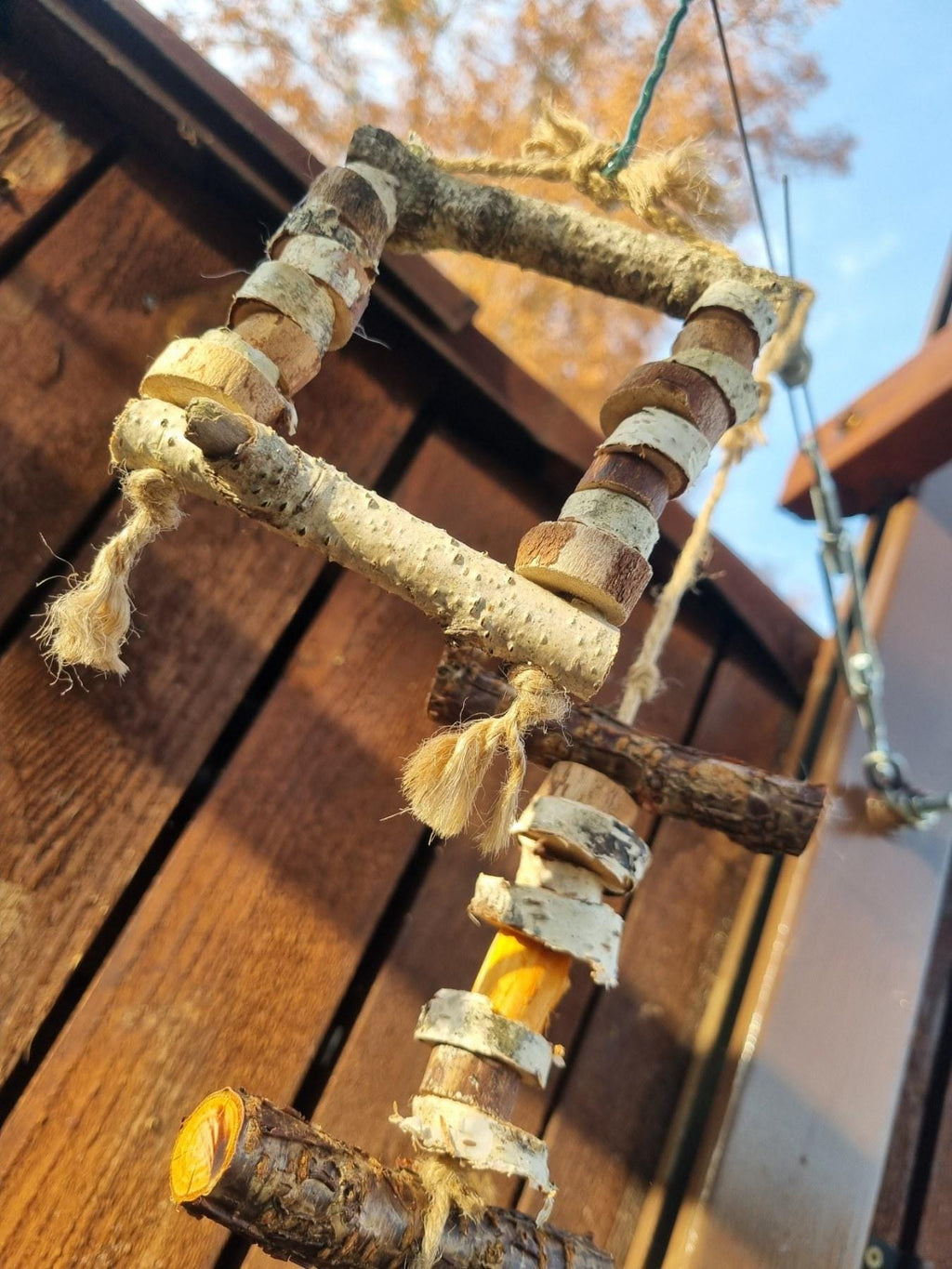 Hanging Chew Toy for Rabbits  Rodents | Natural Birch & Cherry Wood Cage Decor