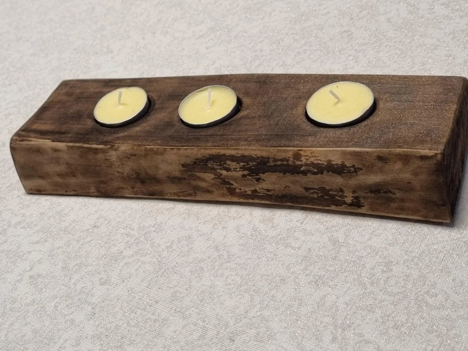 Wood Tea Light Holder | Burnt Wood Candle Centerpiece | Eco Friendly Home Decor | Handmade in Lithuania | 3 Hole Candle Stand