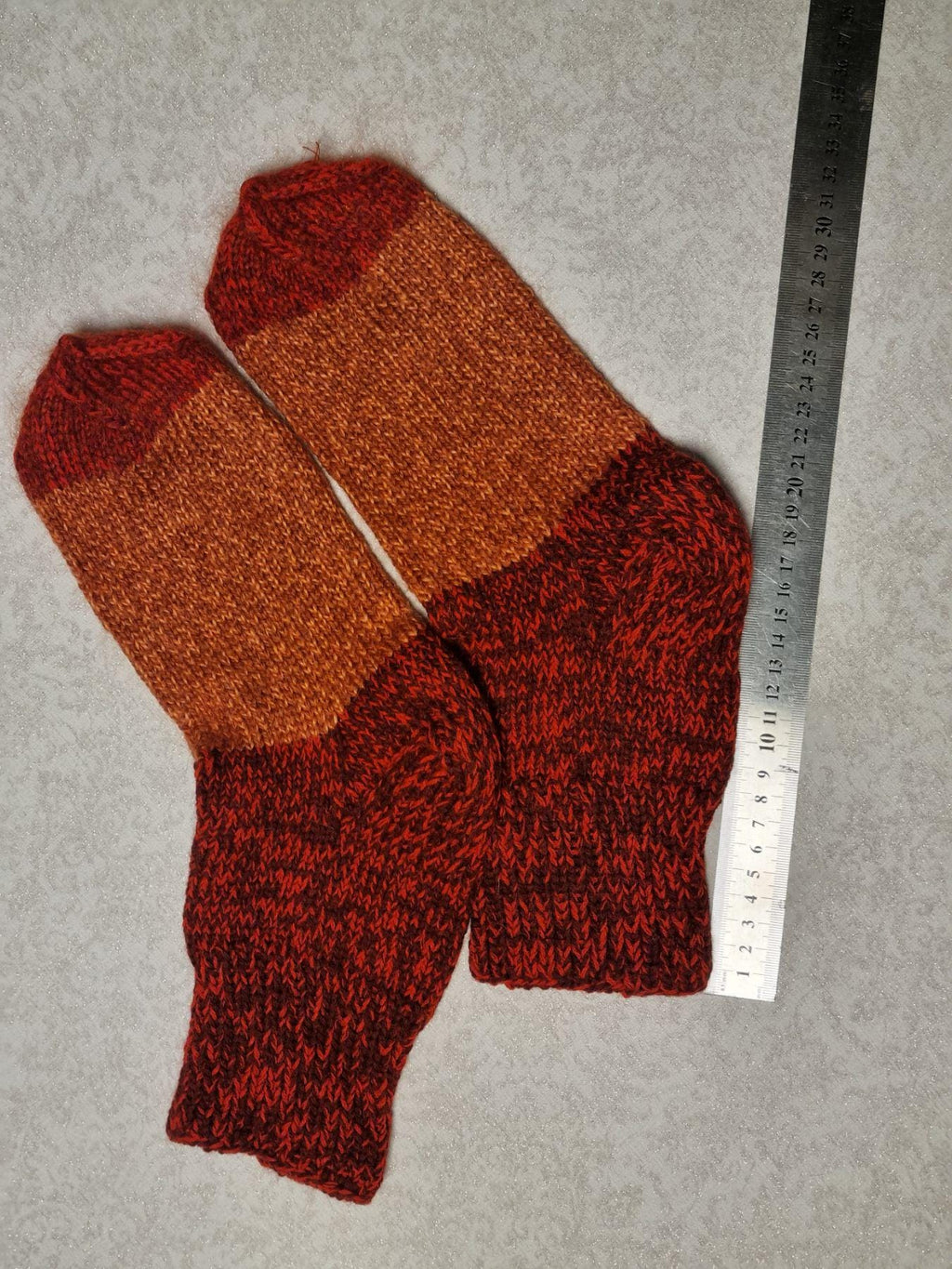 Hand Knit Wool Socks | Burgundy & Amber Color Block, Thermal