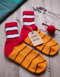 Hand Knitted Wool Socks, Striped Winter Loungewear (EU 39-40)