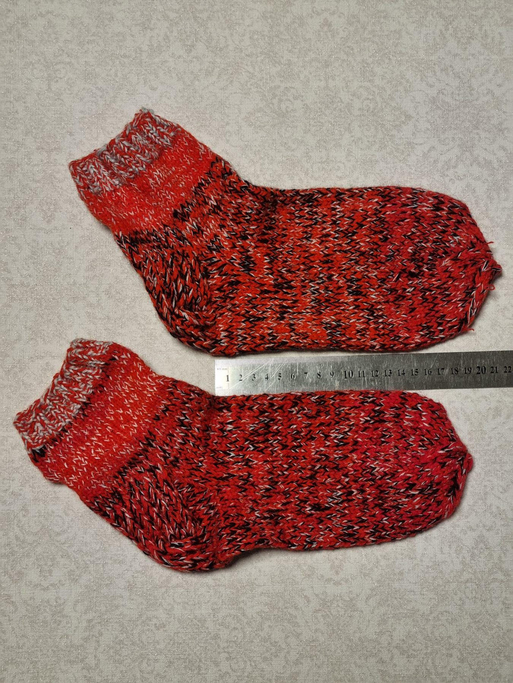Hand Knitted Wool Ankle Socks | Red Marled Lithuanian Footwear