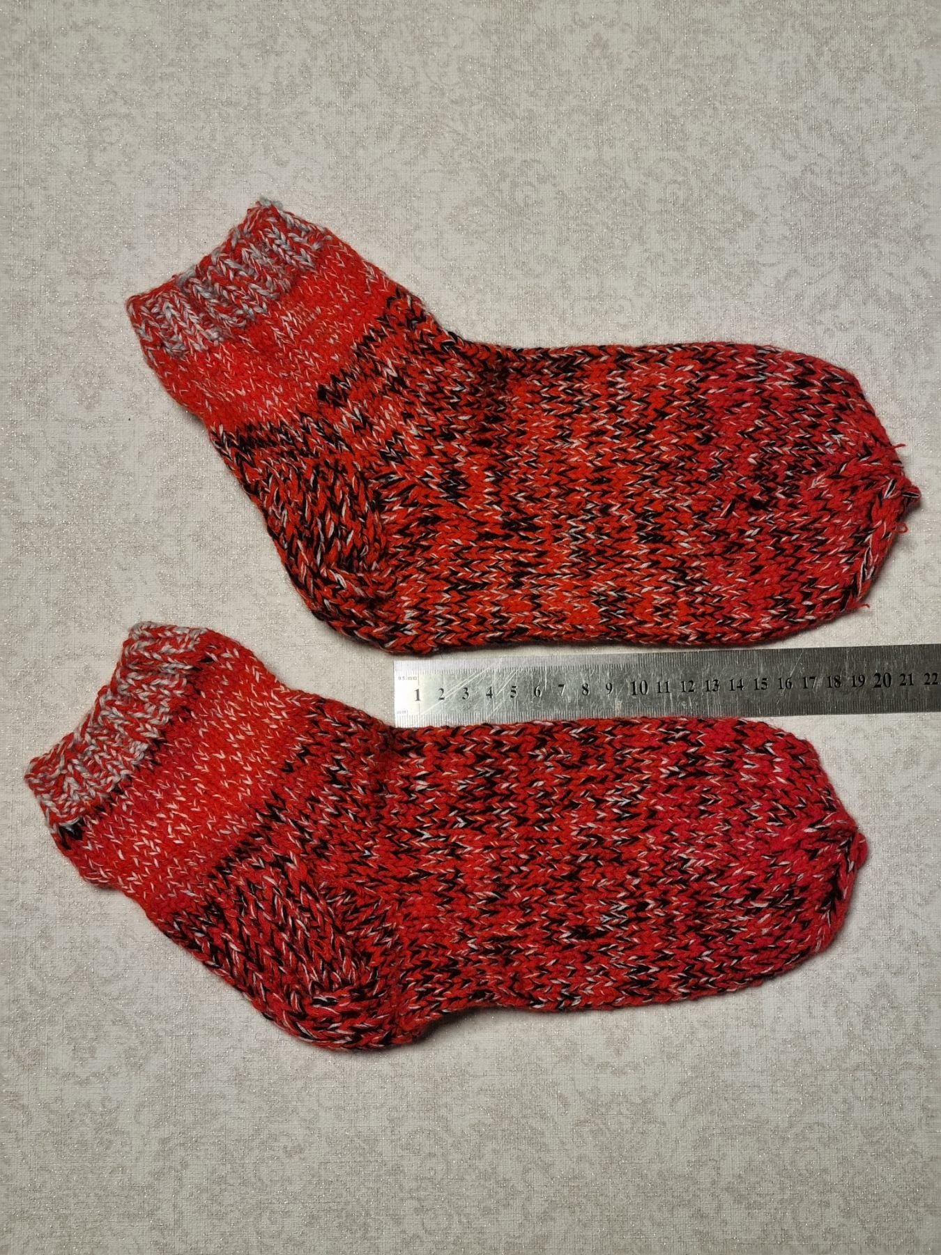 Hand Knitted Wool Ankle Socks | Red Marled Lithuanian Footwear