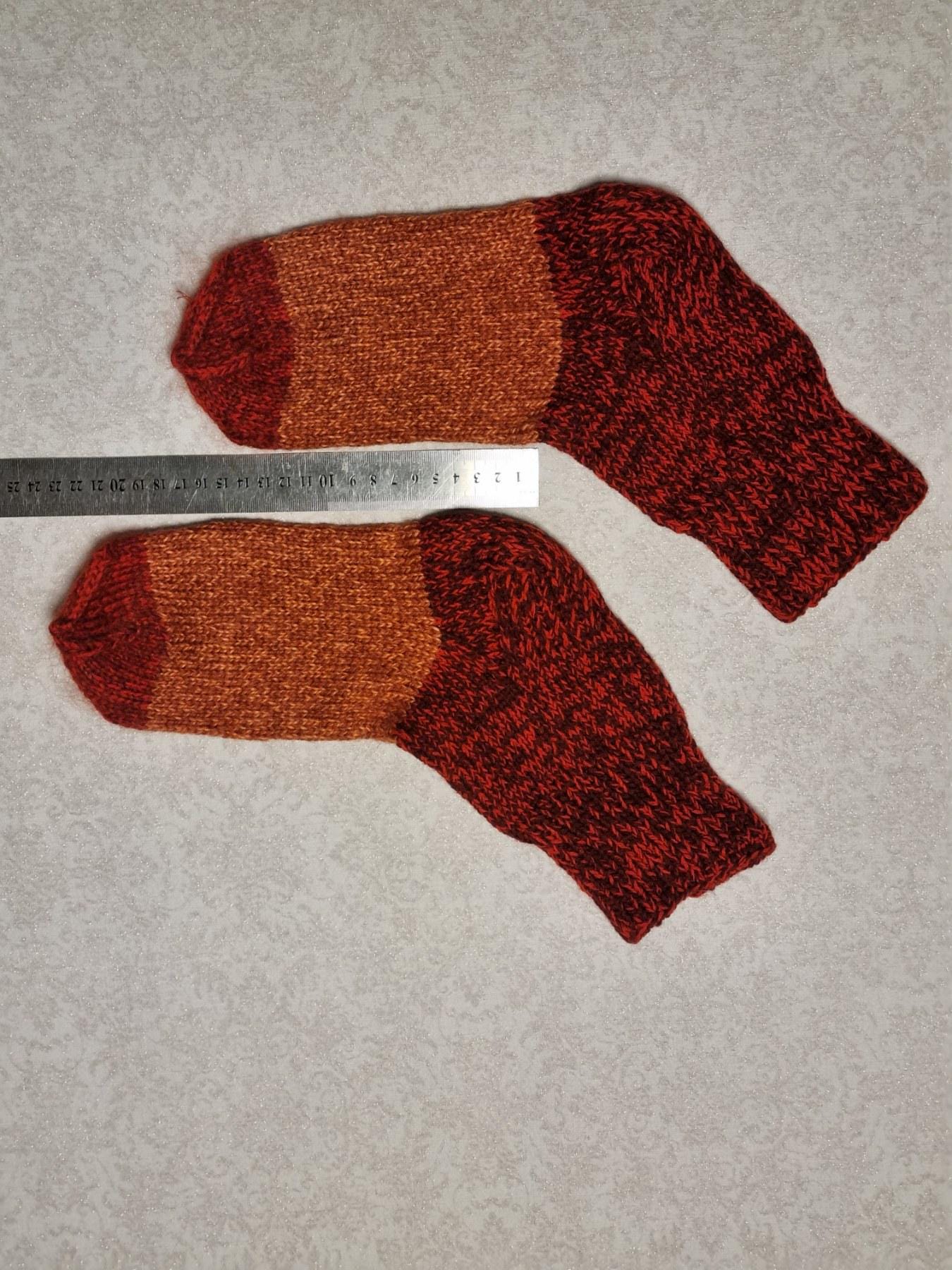 Hand Knit Wool Socks | Burgundy & Amber Color Block, Thermal