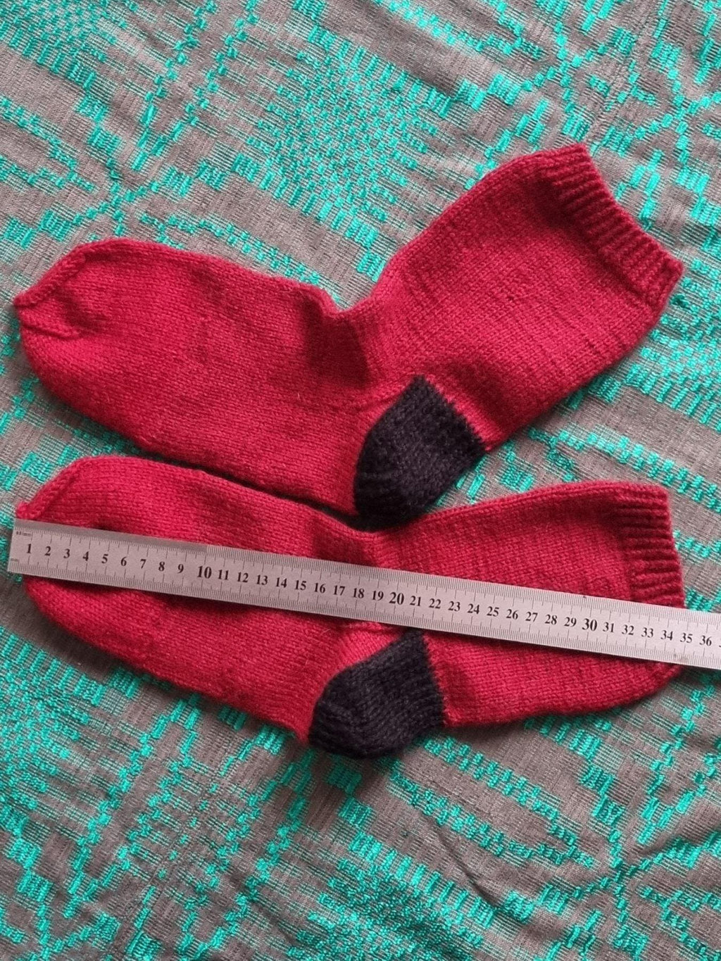 Handmade Wool Knit Socks, Red & Grey, Lithuanian Gift