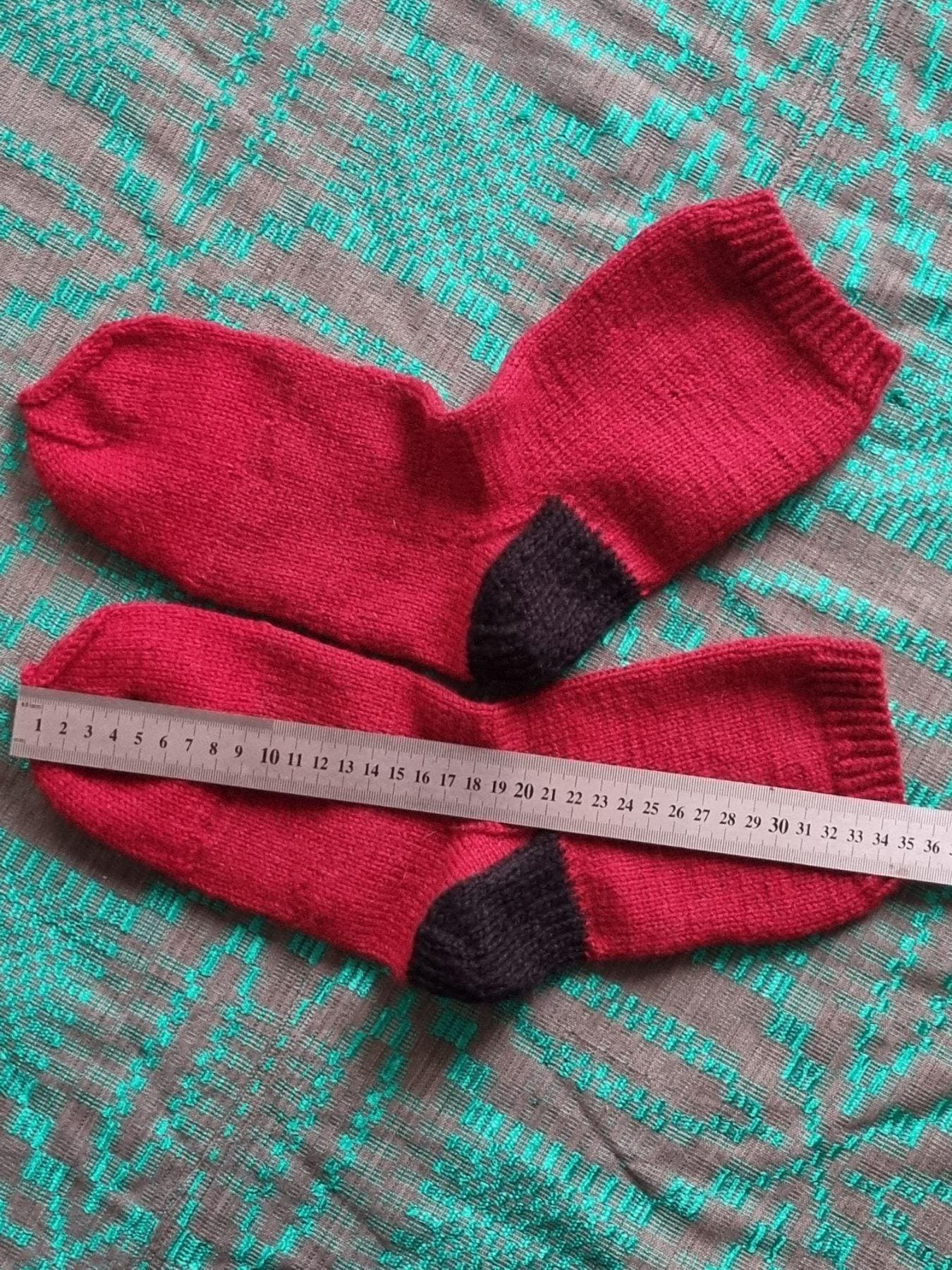 Handmade Wool Knit Socks, Red & Grey, Lithuanian Gift