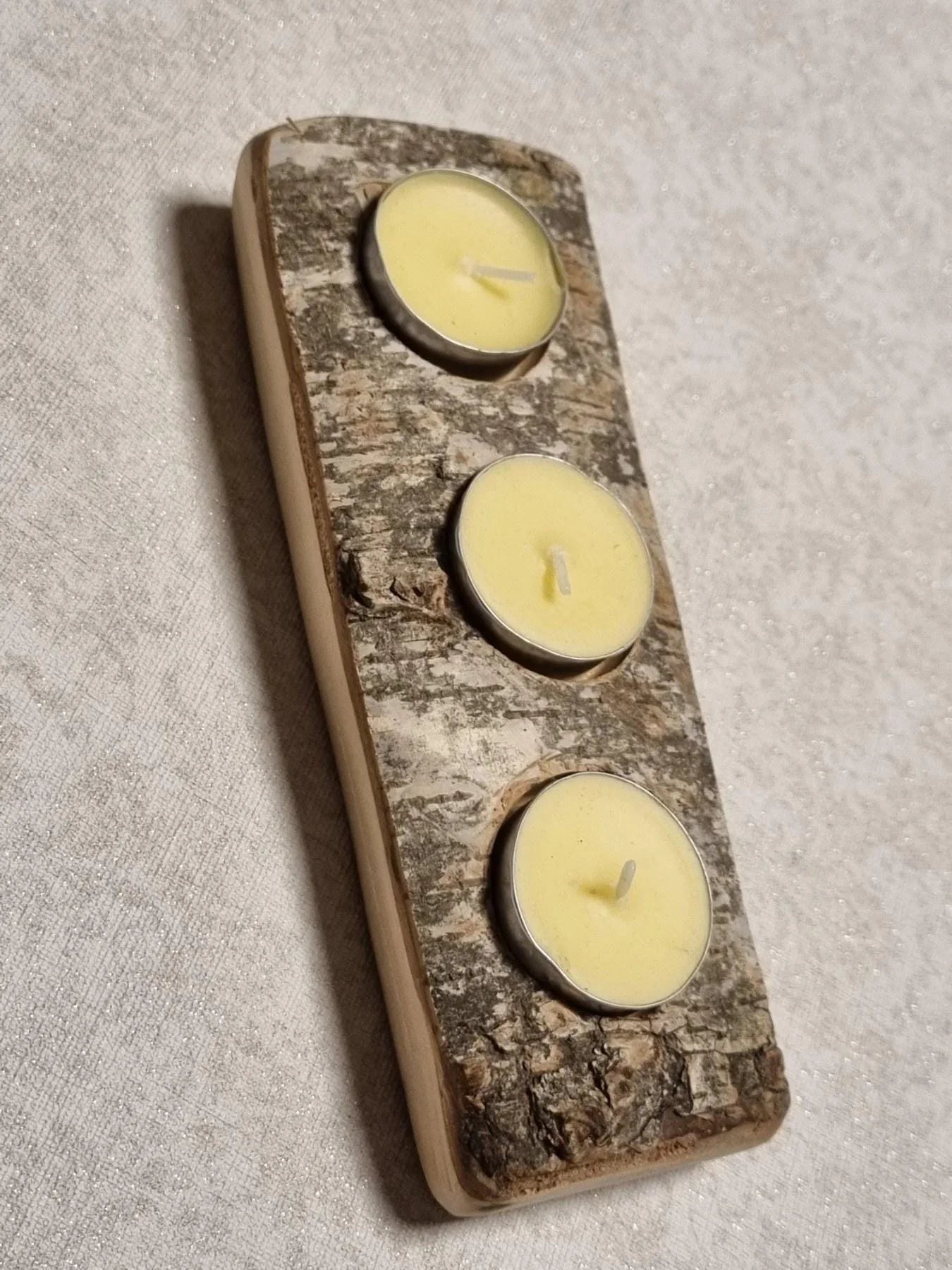 Tea Light Holder | 3 Candle Centerpiece | Natural Unfinished Log | Farmhouse Cottagecore Decor | Handcrafted in Lithuania