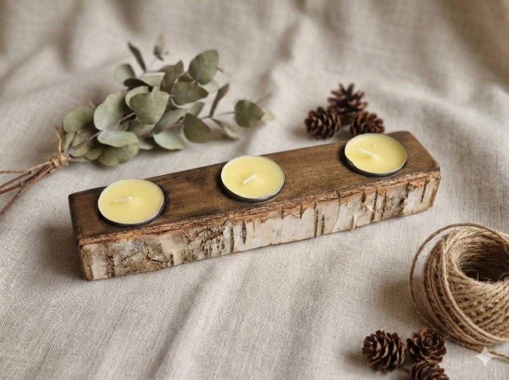 Tea Light Candle Holder, Handmade Wood Centerpiece