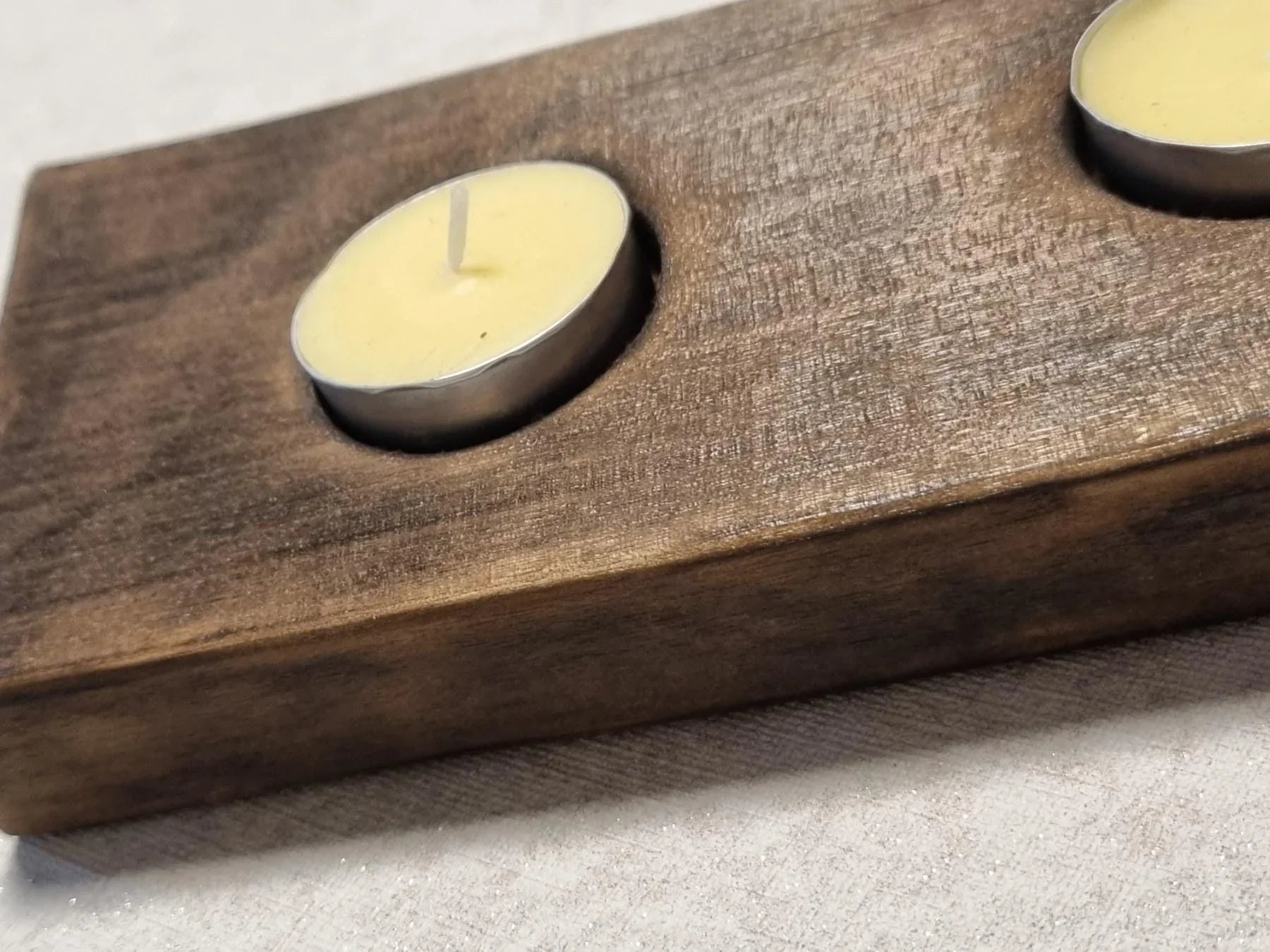 Wood Tea Light Holder | Burnt Wood Candle Centerpiece | Eco Friendly Home Decor | Handmade in Lithuania | 3 Hole Candle Stand
