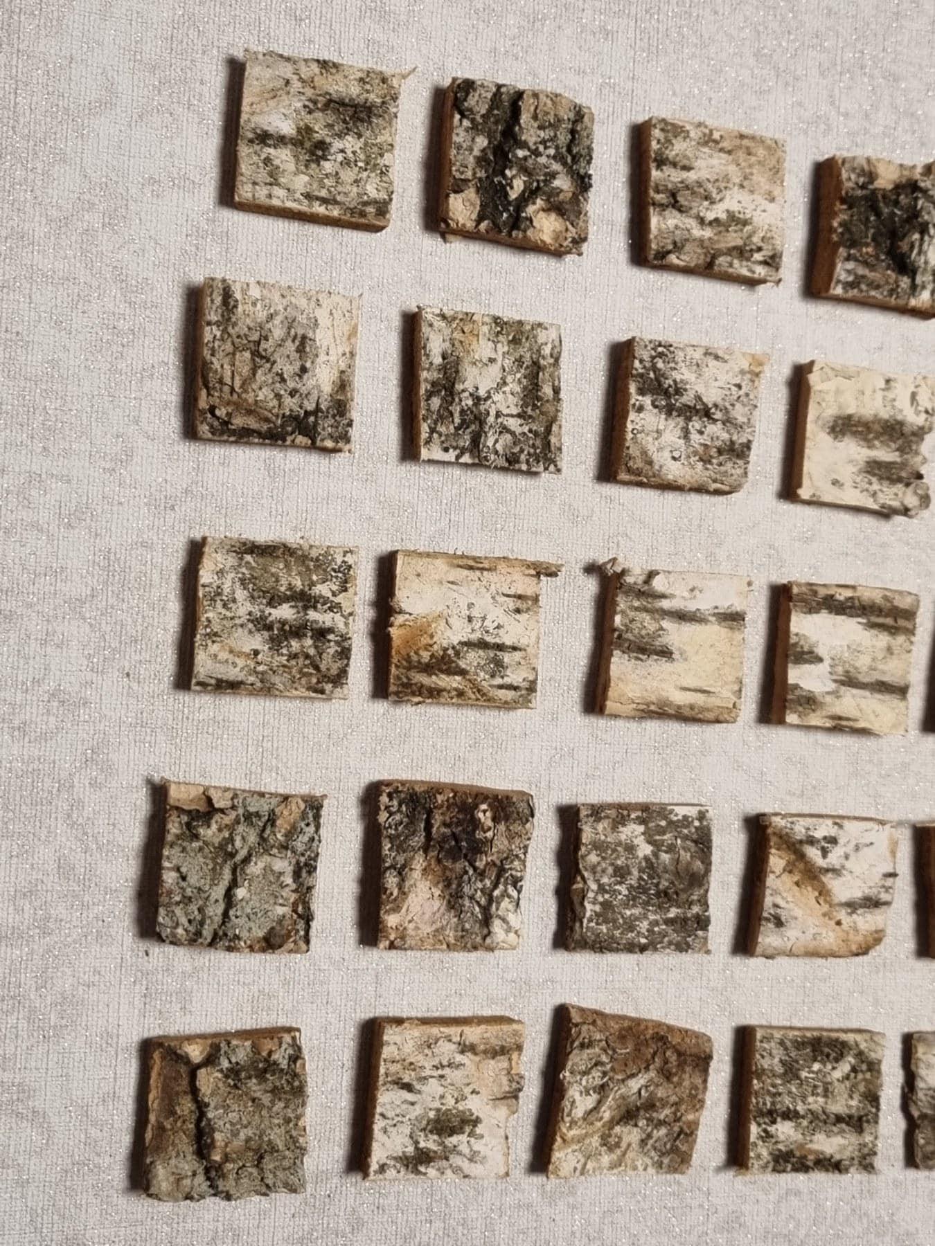 Birch Bark Squares, 30 pcs, 3x3 cm Hand-Cut Tree Bark Tiles for Crafts, Organic Birch Wood Pieces for Scrapbooking, Rustic Decor