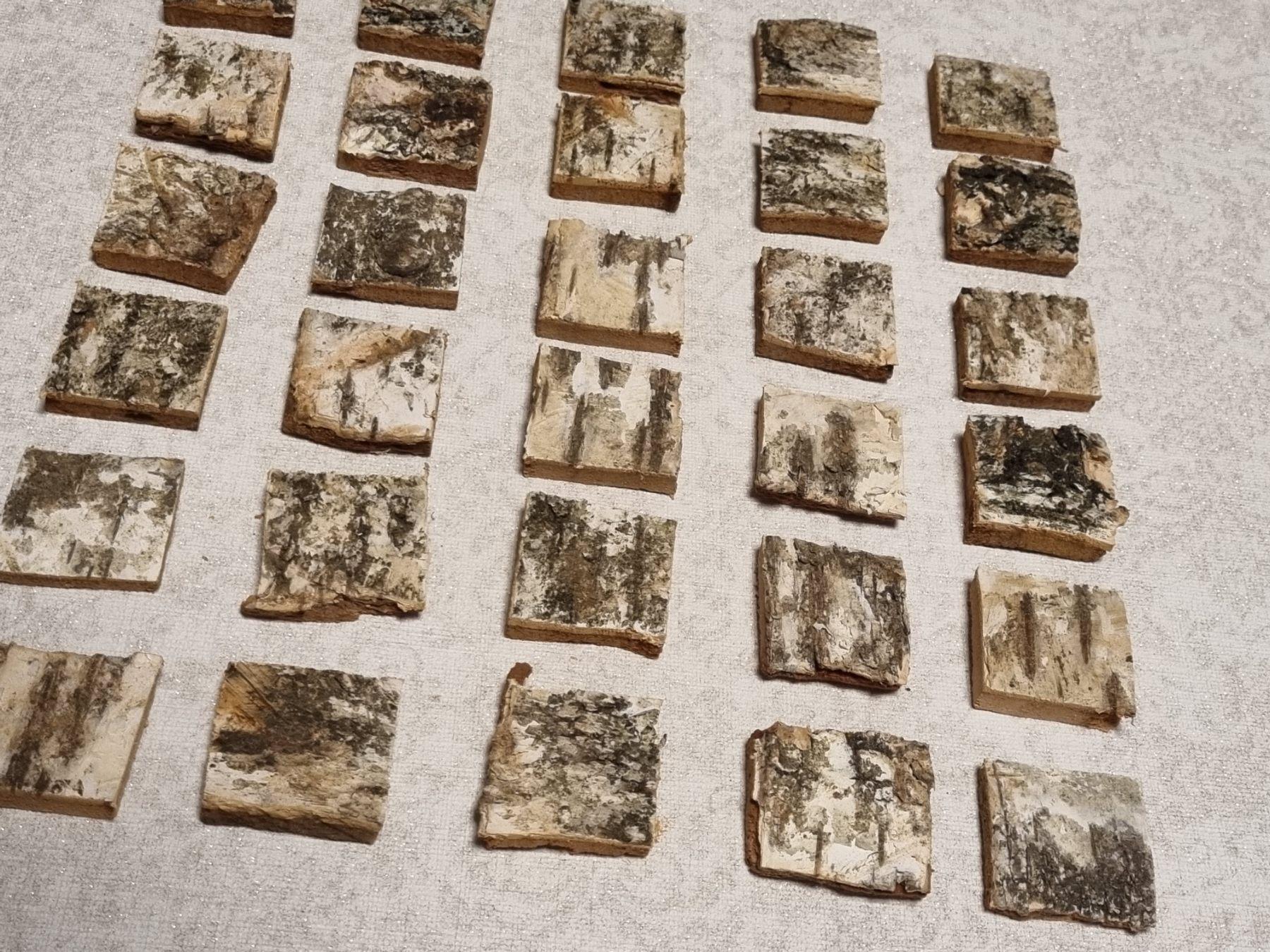 Birch Bark Squares, 30 pcs, 3x3 cm Hand-Cut Tree Bark Tiles for Crafts, Organic Birch Wood Pieces for Scrapbooking, Rustic Decor