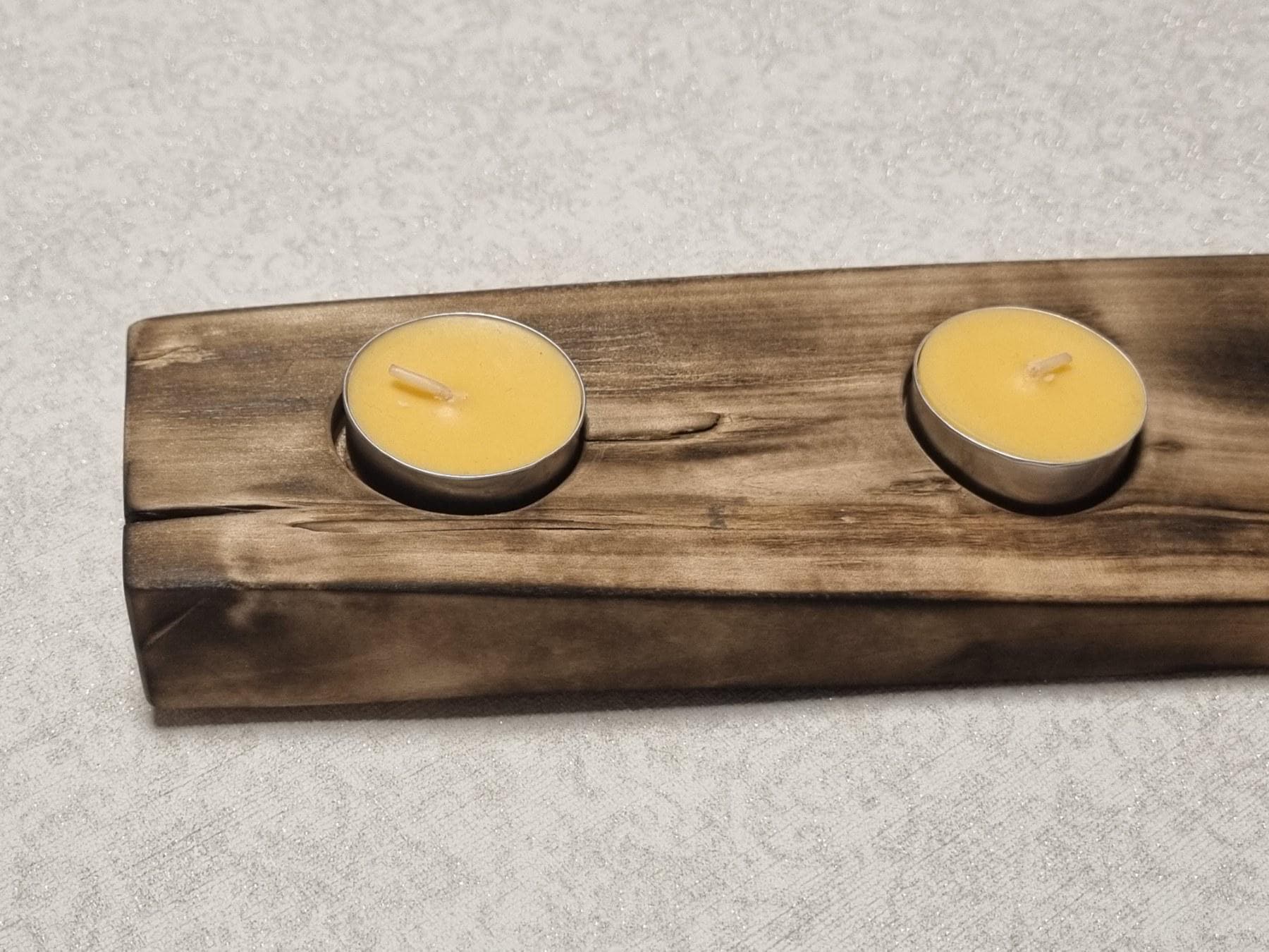 Tea Light Holder – Rustic Table Centerpiece Handmade Burnt Birch Wood