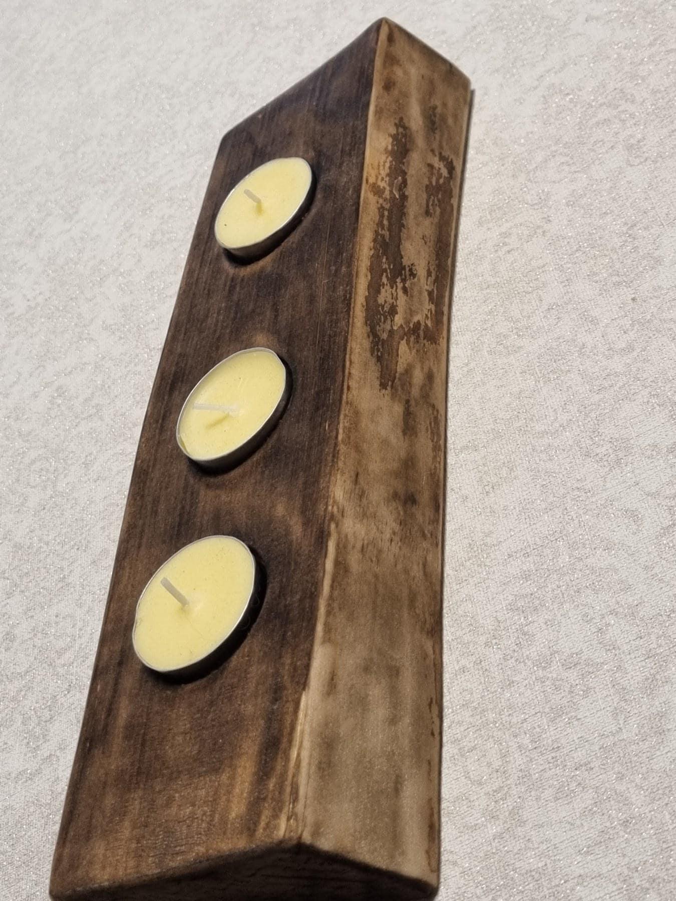 Wood Tea Light Holder | Burnt Wood Candle Centerpiece | Eco Friendly Home Decor | Handmade in Lithuania | 3 Hole Candle Stand