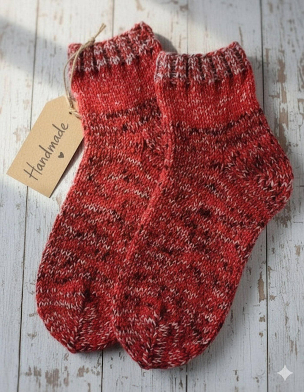 Hand Knitted Wool Ankle Socks | Red Marled Lithuanian Footwear