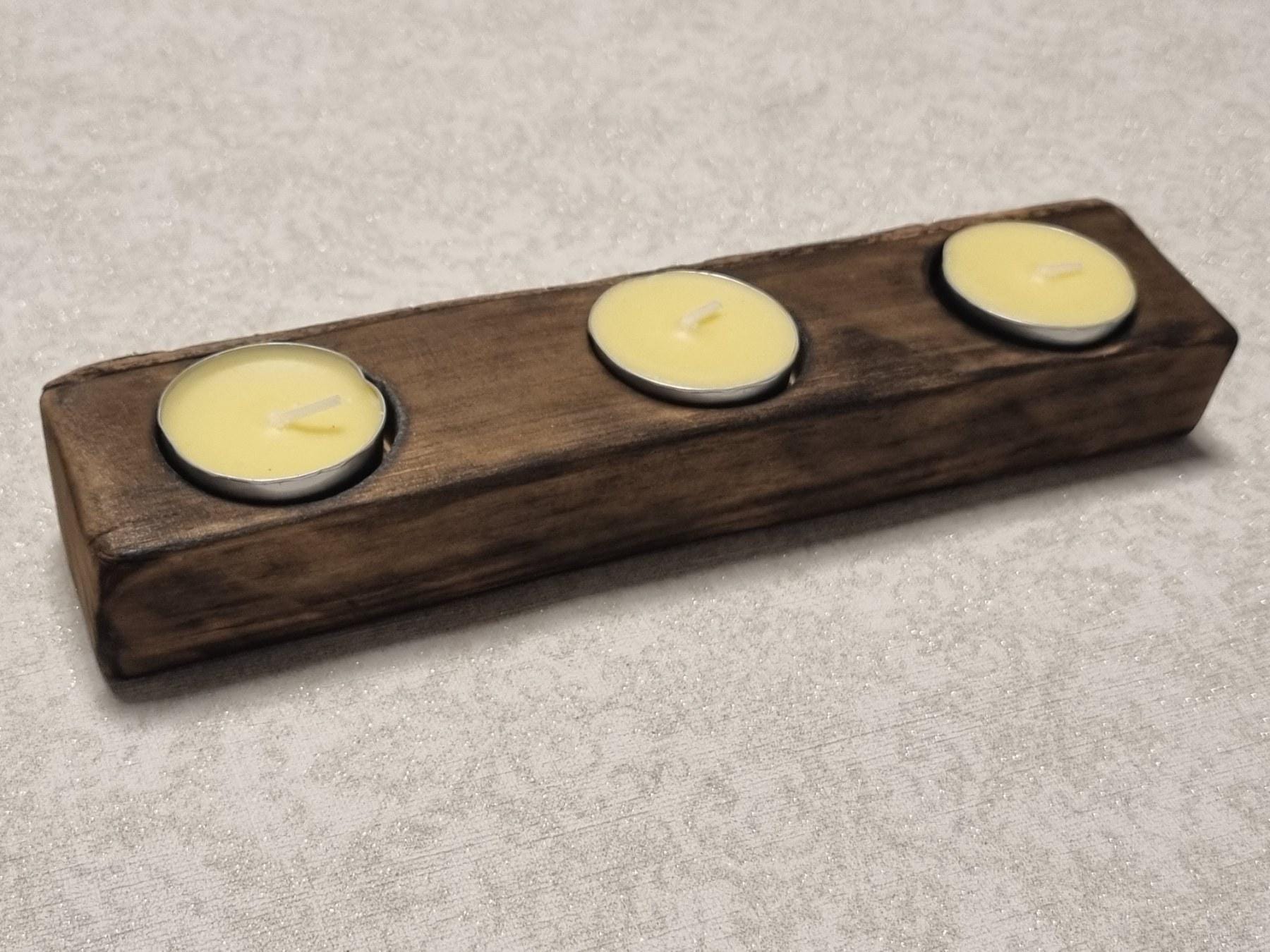 Tea Light Candle Holder, Handmade Wood Centerpiece