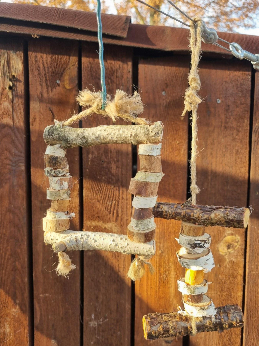 Hanging Chew Toy for Rabbits  Rodents | Natural Birch & Cherry Wood Cage Decor