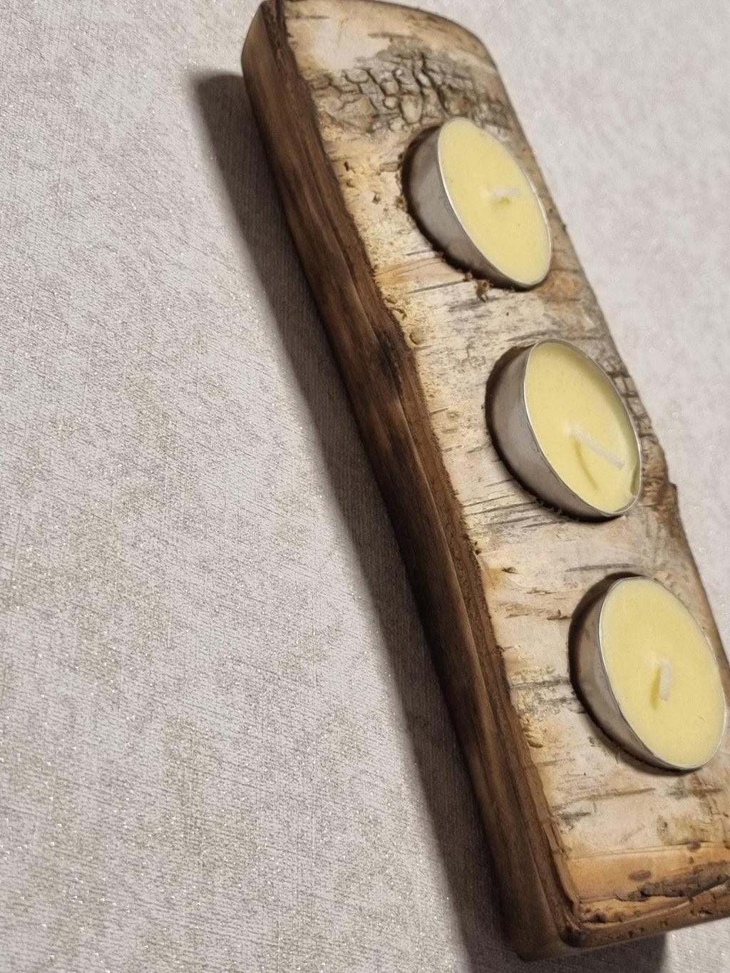 Rustic Birch Wood Candle Holder with Bark | Natural 3-Tealight Wooden Log Decor |  Handmade Lithuanian Gift