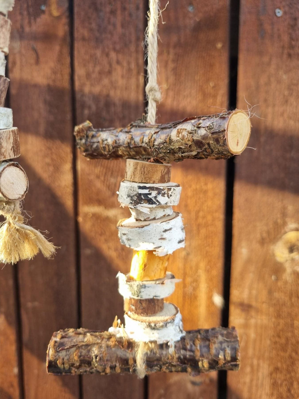 Hanging Chew Toy for Rabbits  Rodents | Natural Birch & Cherry Wood Cage Decor