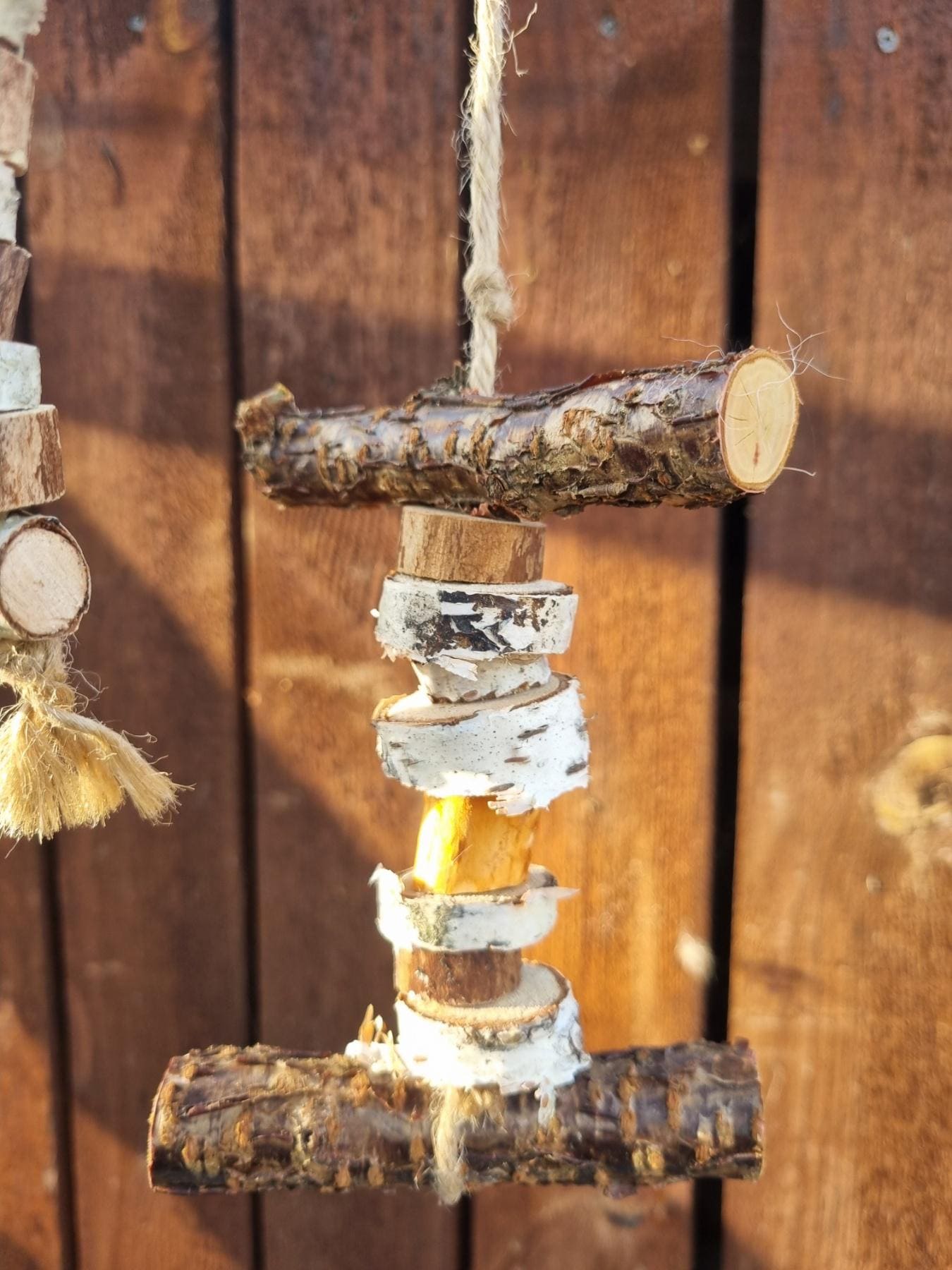 Hanging Chew Toy for Rabbits  Rodents | Natural Birch & Cherry Wood Cage Decor