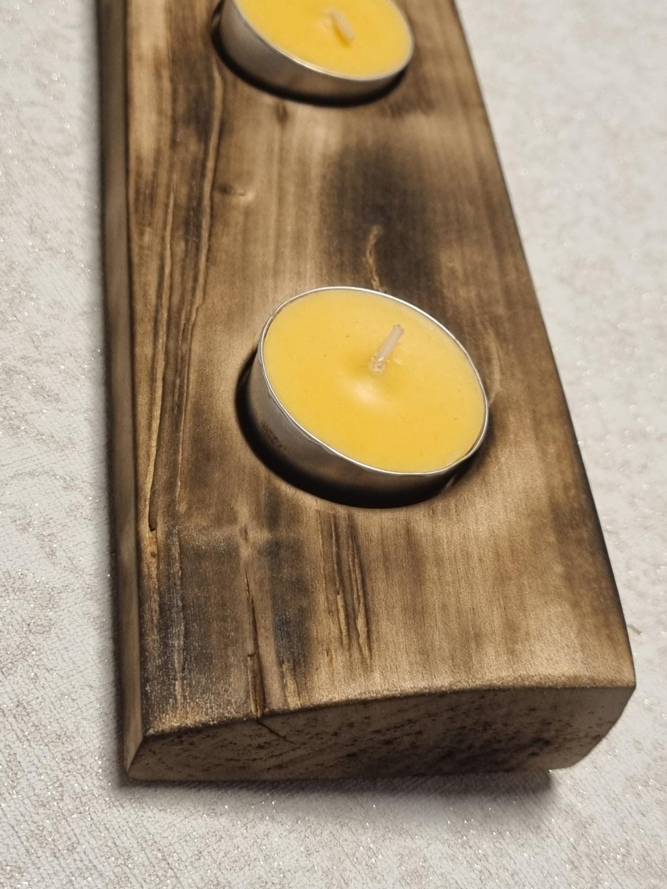 Tea Light Holder – Rustic Table Centerpiece Handmade Burnt Birch Wood