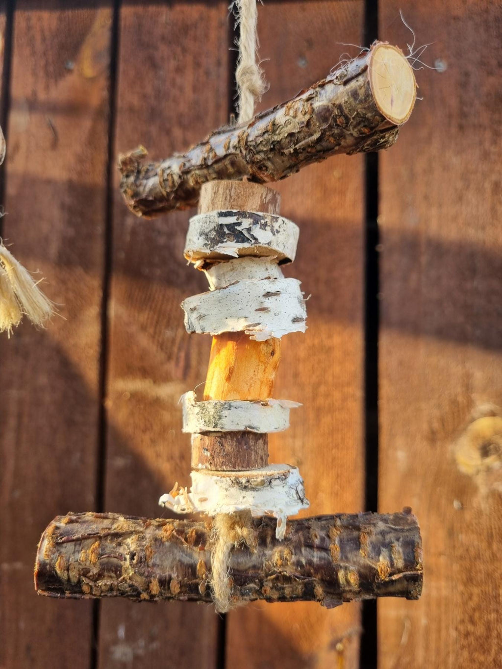 Hanging Chew Toy for Rabbits  Rodents | Natural Birch & Cherry Wood Cage Decor