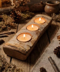 Rustic Birch Wood Candle Holder with Bark | Natural 3-Tealight Wooden Log Decor |  Handmade Lithuanian Gift