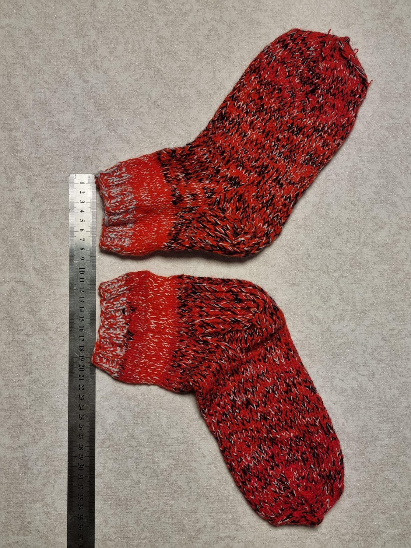 Hand Knitted Wool Ankle Socks | Red Marled Lithuanian Footwear