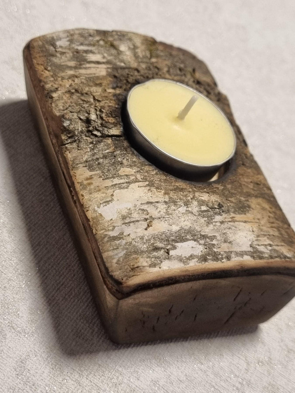 Rustic Fire-Treated Birch Bark Candle Holder - Natural Wood Decor