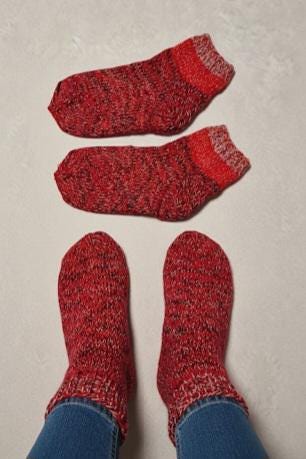 Hand Knitted Wool Ankle Socks | Red Marled Lithuanian Footwear