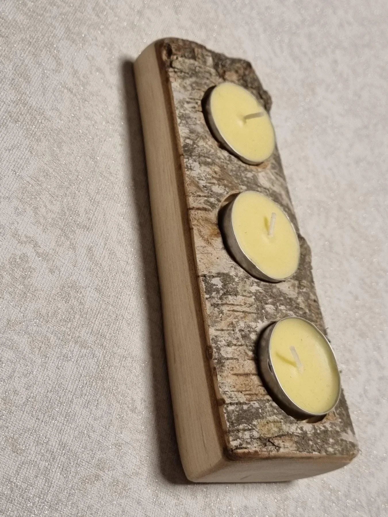 Tea Light Holder | 3 Candle Centerpiece | Natural Unfinished Log | Farmhouse Cottagecore Decor | Handcrafted in Lithuania