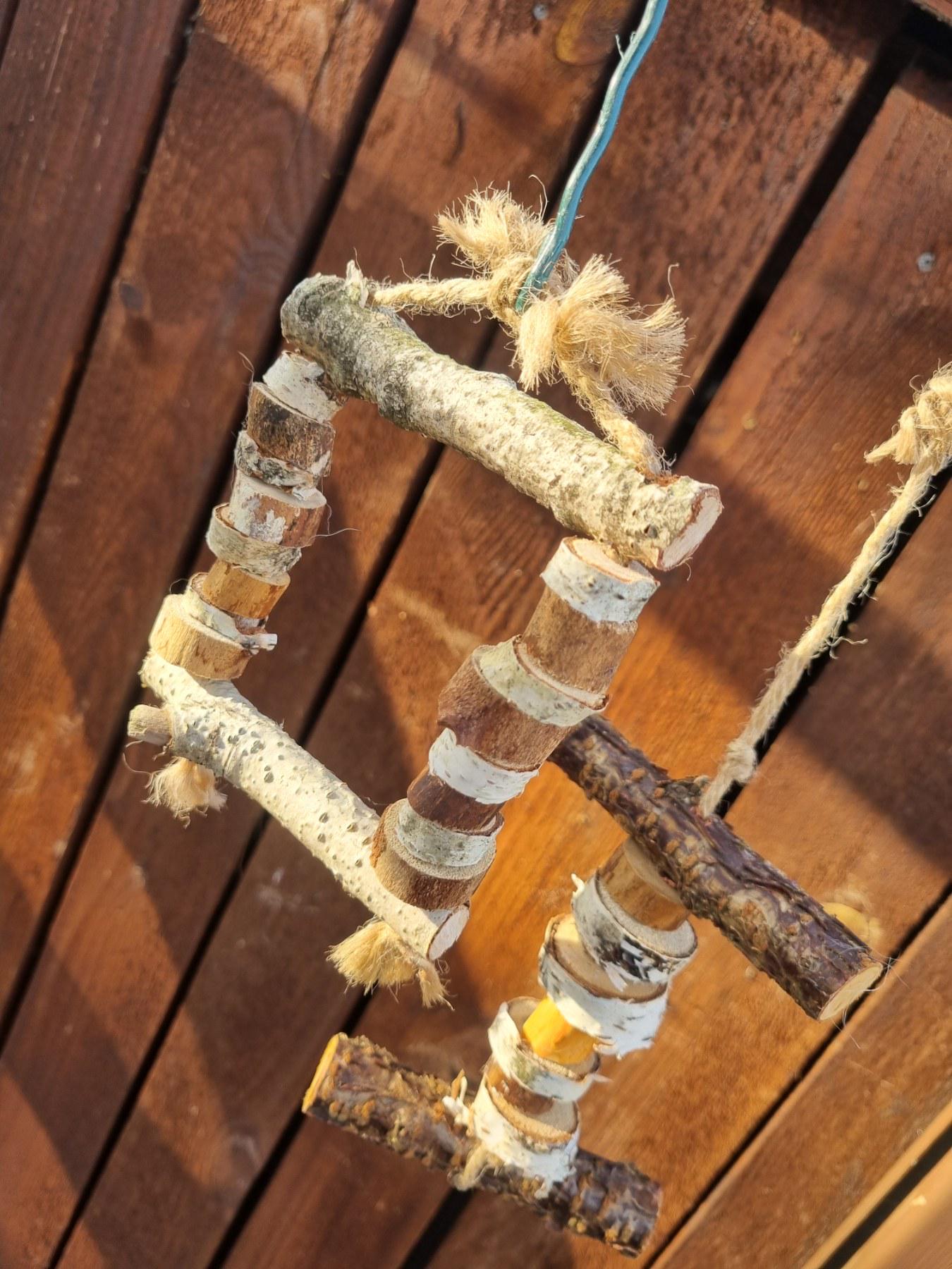 Hanging Chew Toy for Rabbits  Rodents | Natural Birch & Cherry Wood Cage Decor