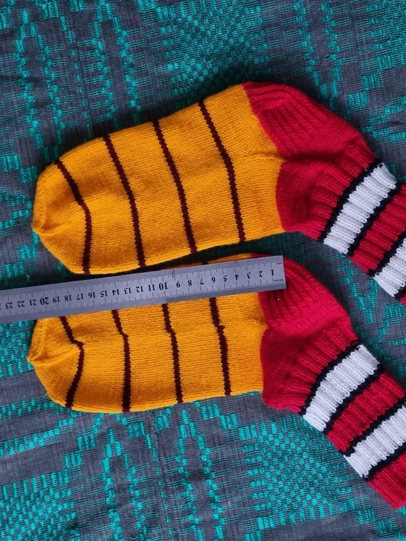 Hand Knitted Wool Socks, Striped Winter Loungewear (EU 39-40)