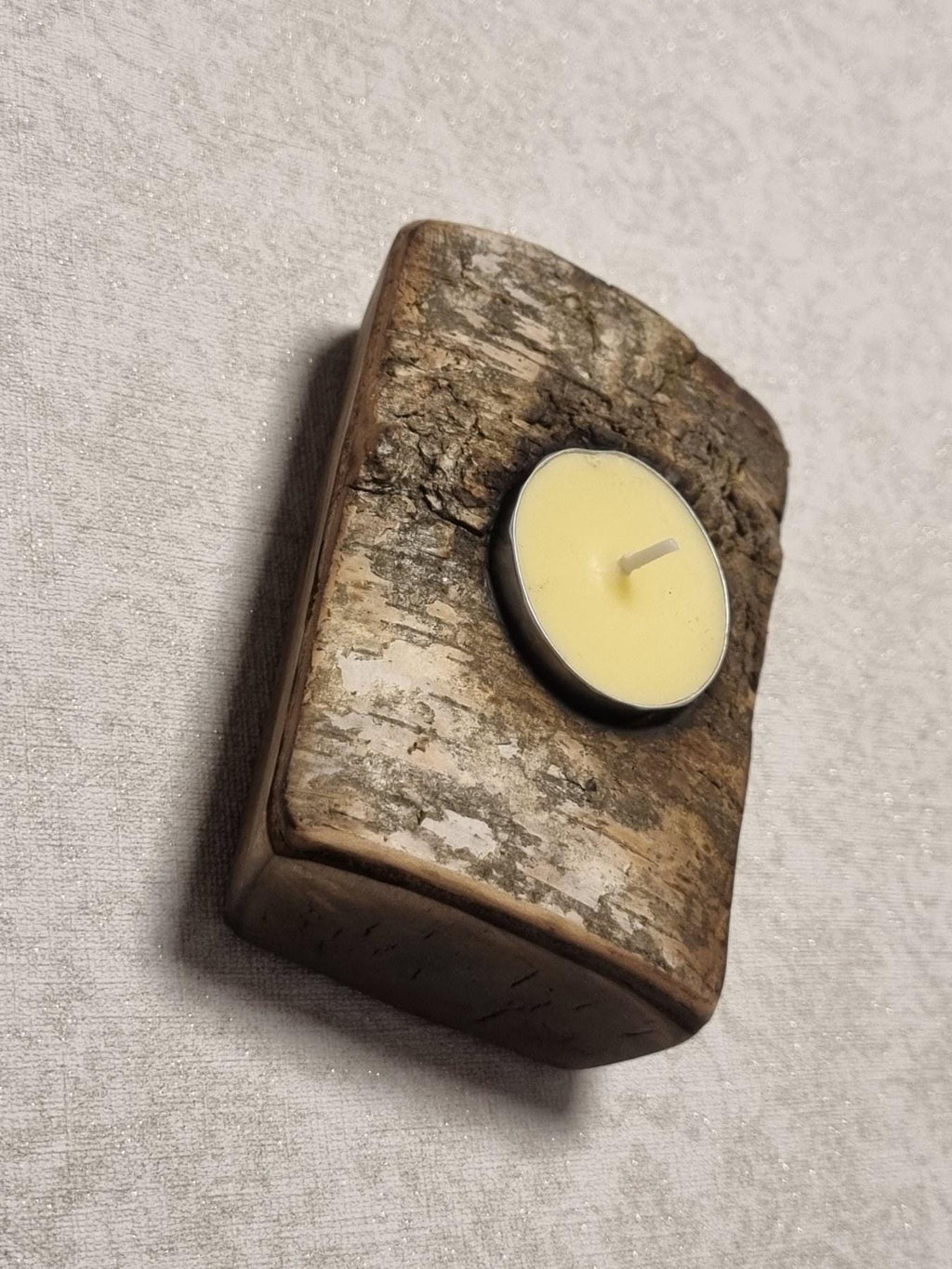 Rustic Fire-Treated Birch Bark Candle Holder - Natural Wood Decor