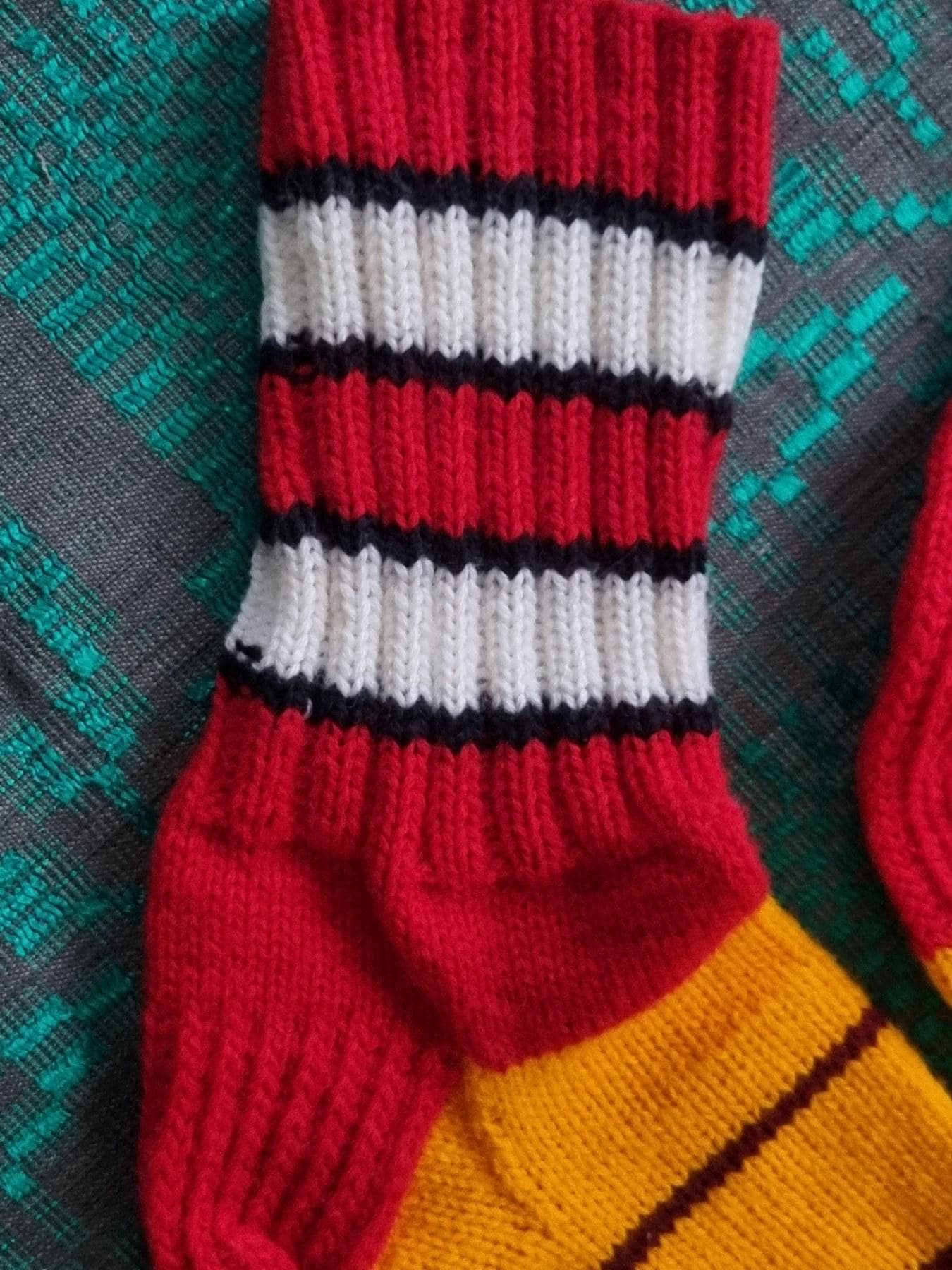Hand Knitted Wool Socks, Striped Winter Loungewear (EU 39-40)