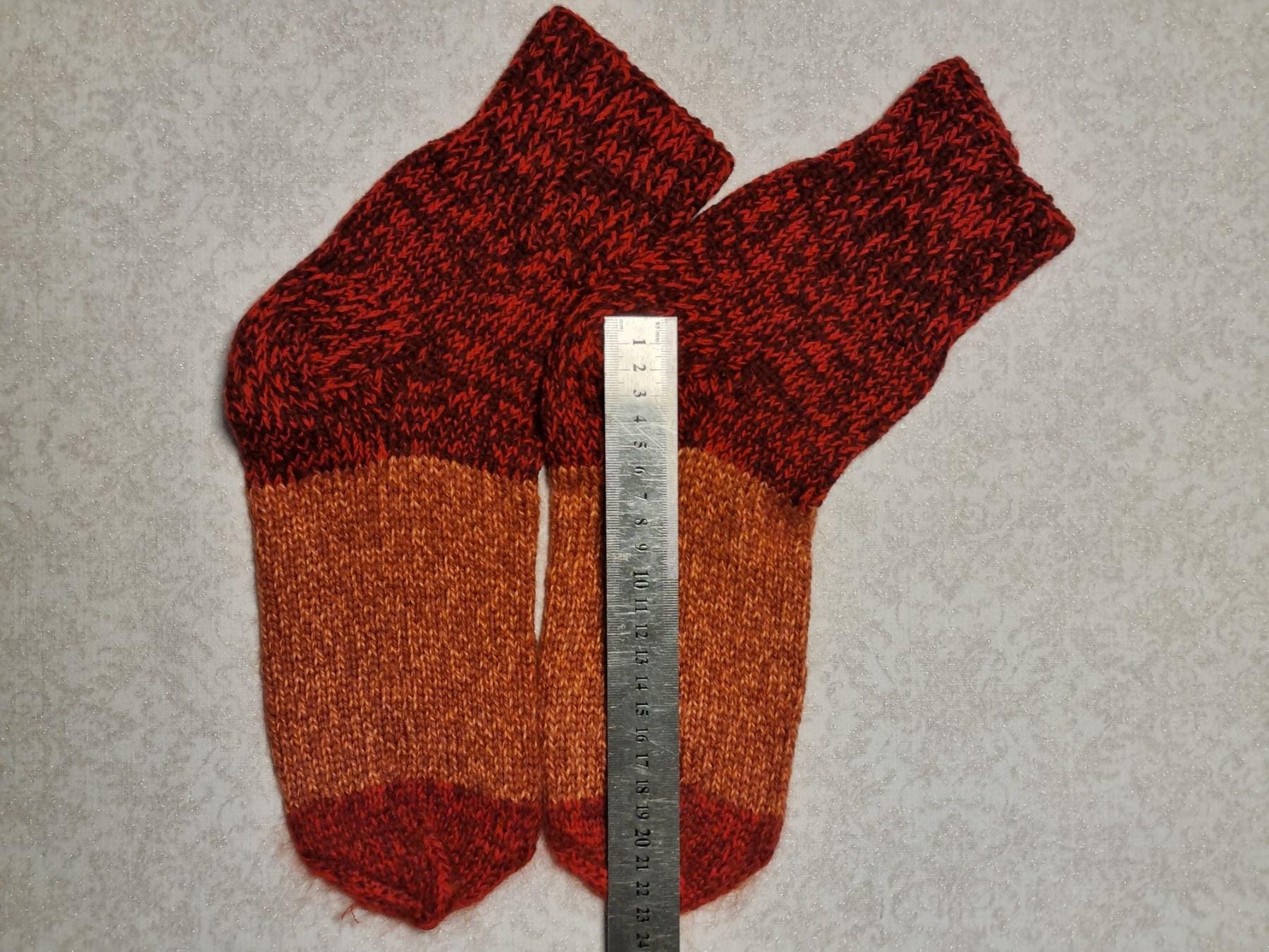Hand Knit Wool Socks | Burgundy & Amber Color Block, Thermal