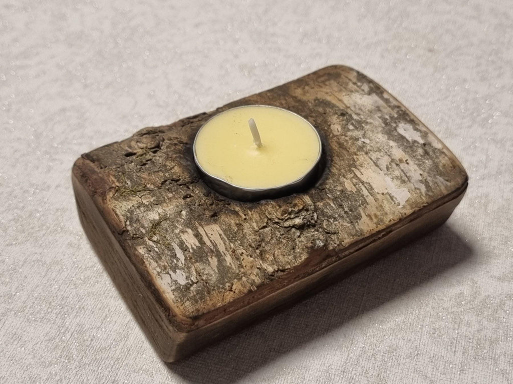 Rustic Fire-Treated Birch Bark Candle Holder - Natural Wood Decor