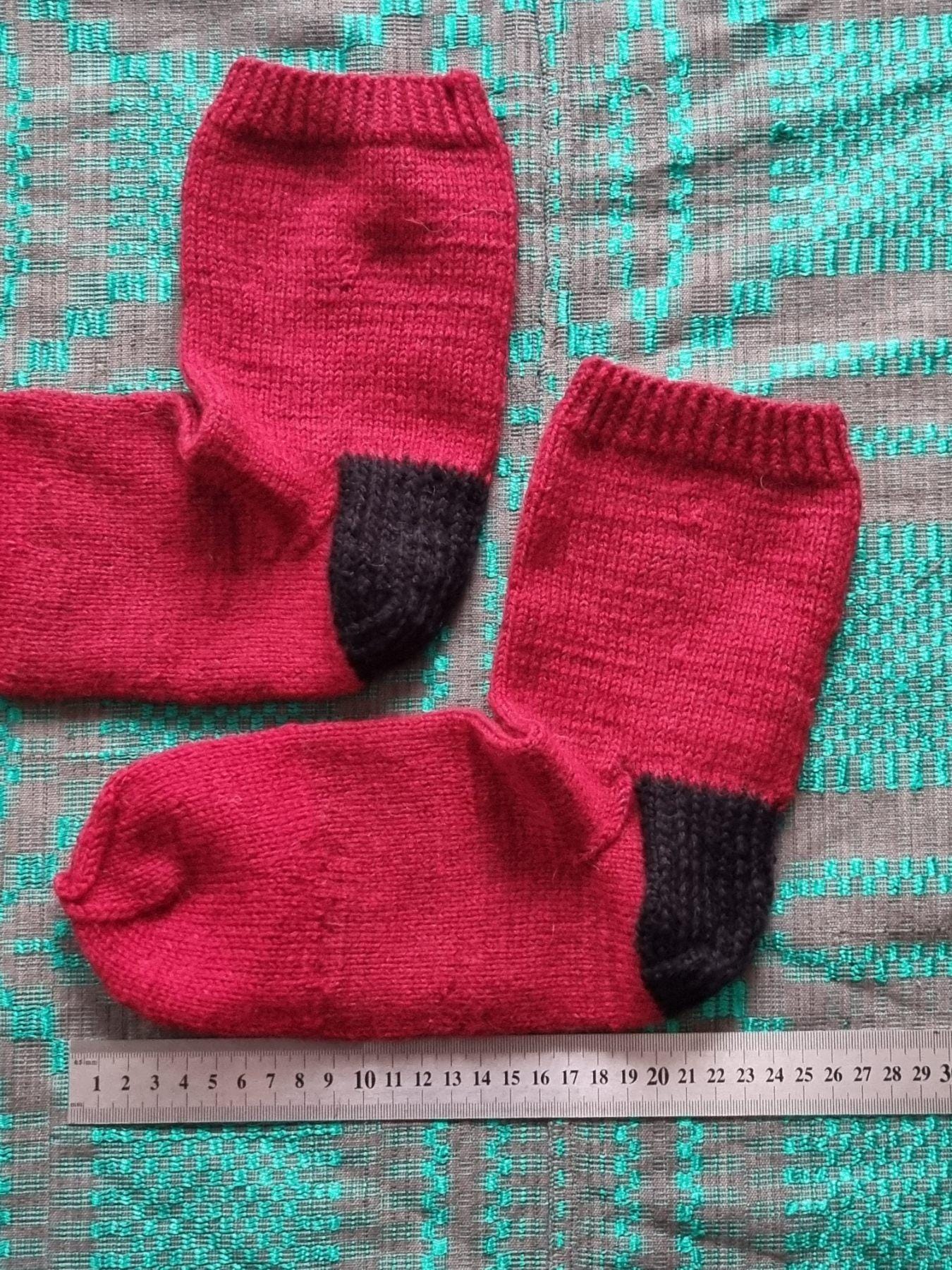 Handmade Wool Knit Socks, Red & Grey, Lithuanian Gift