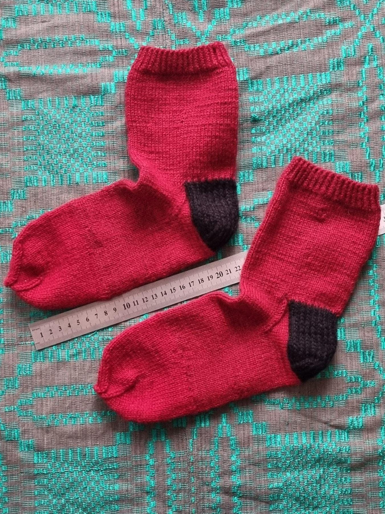 Handmade Wool Knit Socks, Red & Grey, Lithuanian Gift