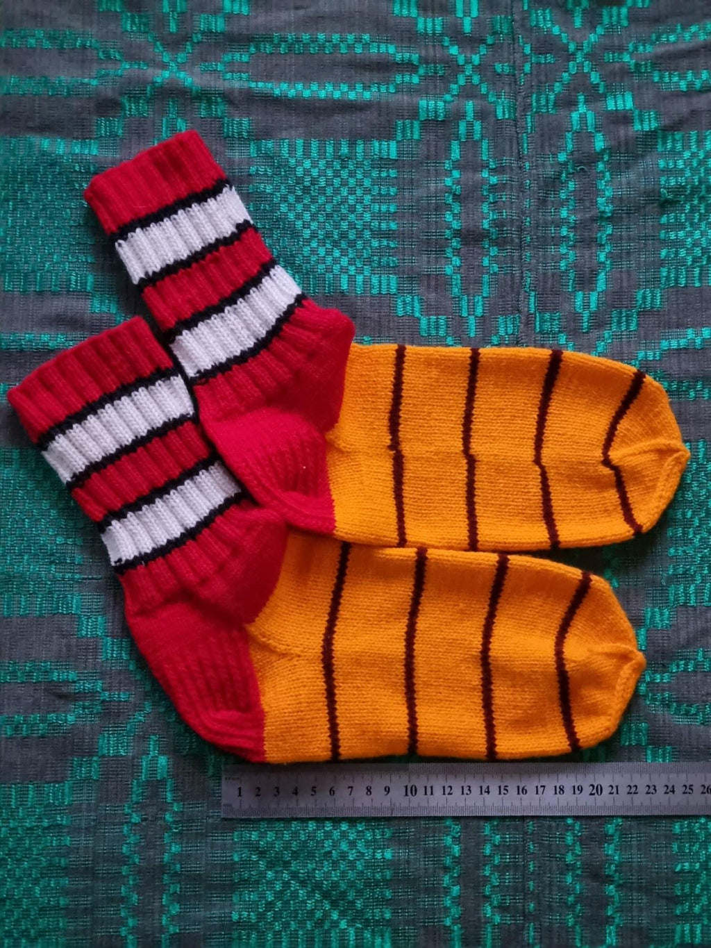 Hand Knitted Wool Socks, Striped Winter Loungewear (EU 39-40)