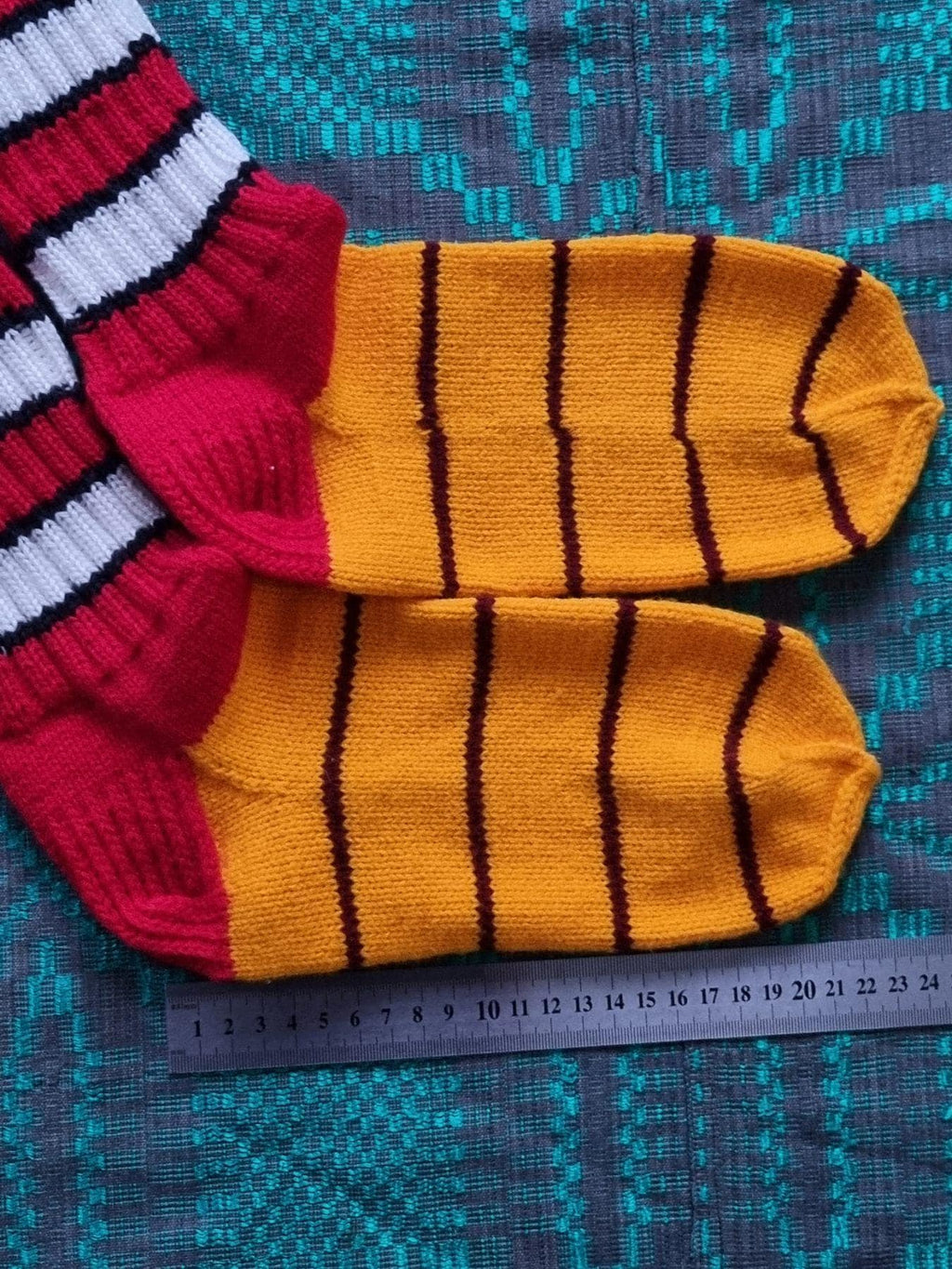 Hand Knitted Wool Socks, Striped Winter Loungewear (EU 39-40)
