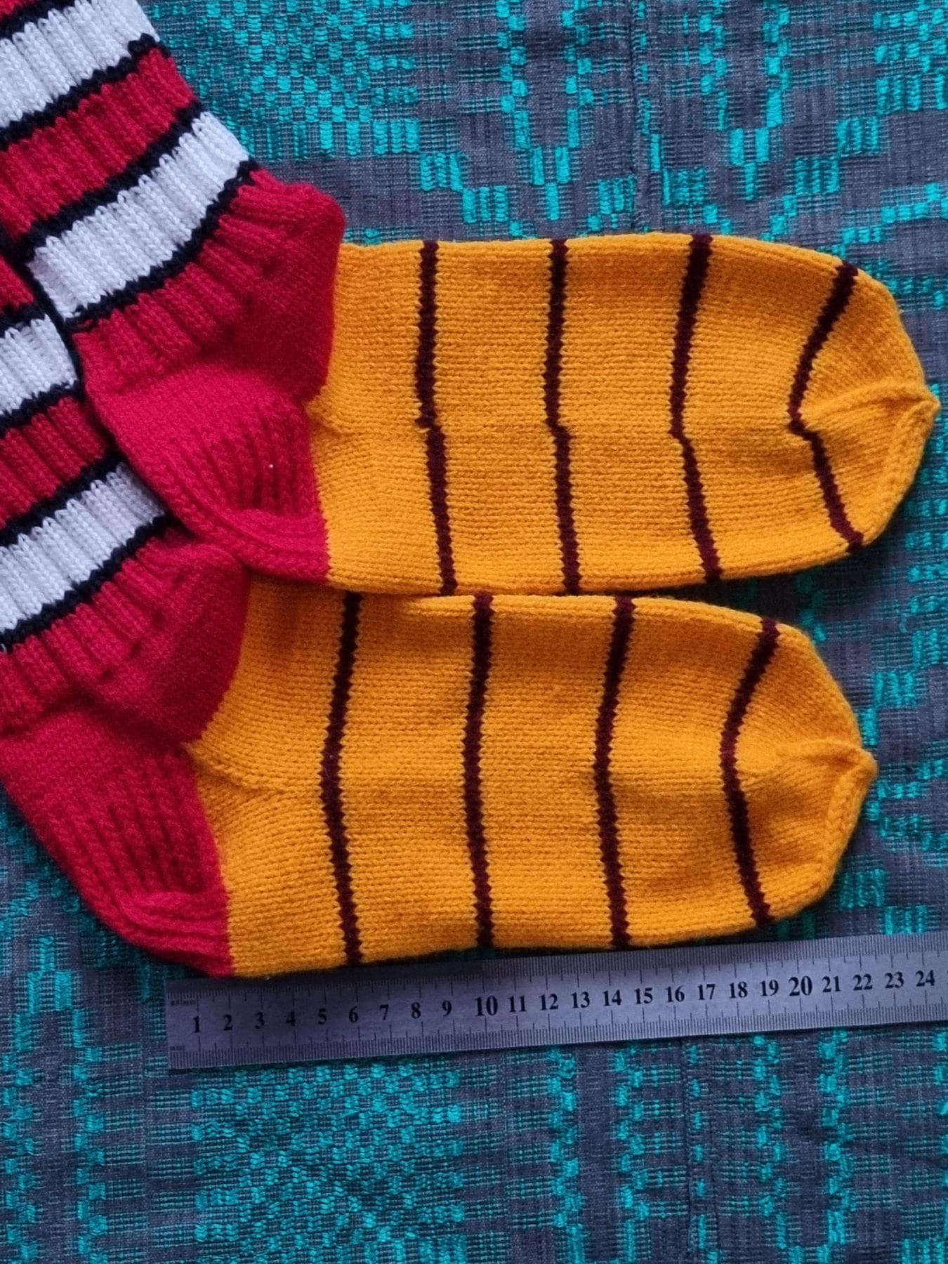 Hand Knitted Wool Socks, Striped Winter Loungewear (EU 39-40)