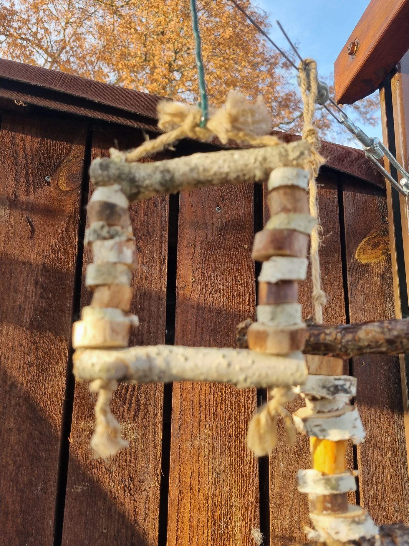 Hanging Chew Toy for Rabbits  Rodents | Natural Birch & Cherry Wood Cage Decor