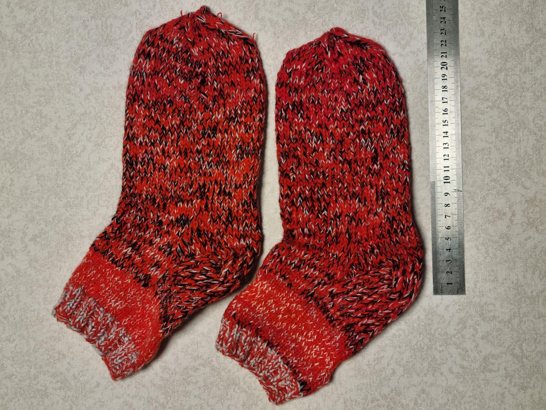 Hand Knitted Wool Ankle Socks | Red Marled Lithuanian Footwear