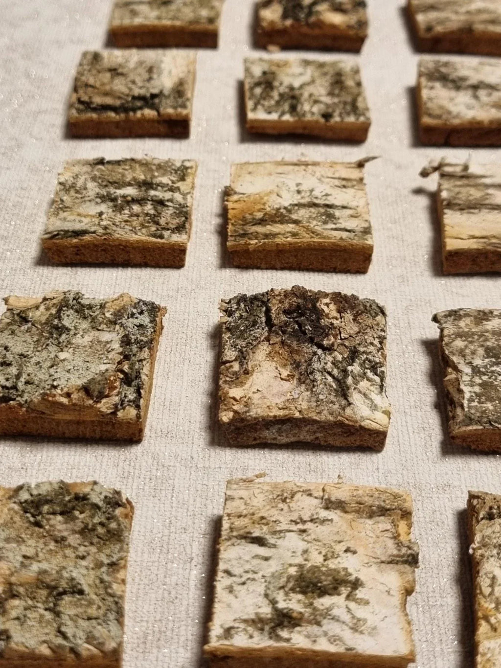 Birch Bark Squares, 30 pcs, 3x3 cm Hand-Cut Tree Bark Tiles for Crafts, Organic Birch Wood Pieces for Scrapbooking, Rustic Decor