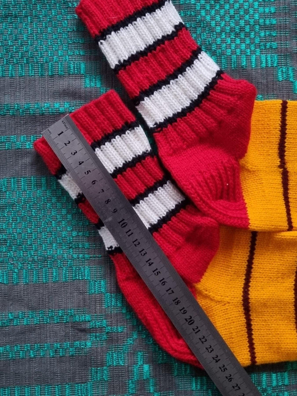 Hand Knitted Wool Socks, Striped Winter Loungewear (EU 39-40)