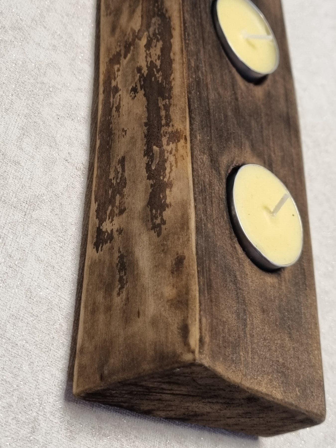 Wood Tea Light Holder | Burnt Wood Candle Centerpiece | Eco Friendly Home Decor | Handmade in Lithuania | 3 Hole Candle Stand