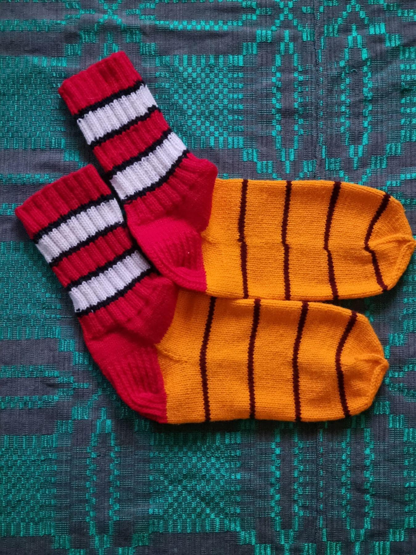 Hand Knitted Wool Socks, Striped Winter Loungewear (EU 39-40)